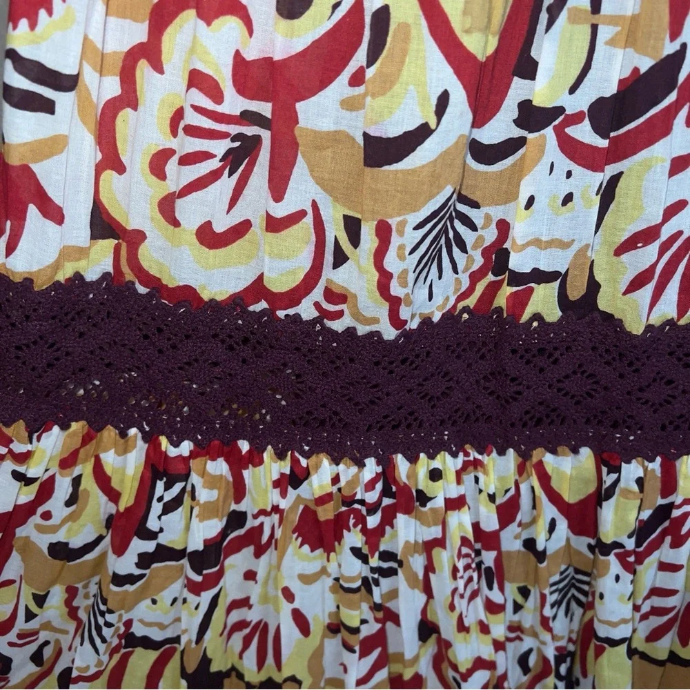 BCBGMaxAzria Burgundy Floral Print Lace Trim Maxi Dress Sz 6 - Picture 6 of 14